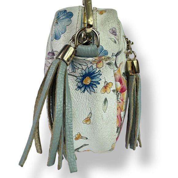 Firenze Italy Italian Handmade Hand Painted Floral Crossbody Bag White Leather - Picture 6 of 12